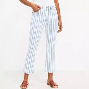 Striped Blue and White Ankle Flare Jeans